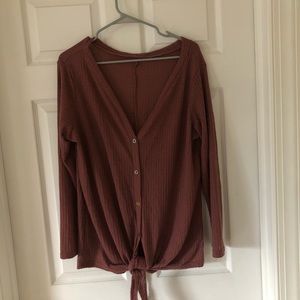 Waffle Knit Tie Sweater